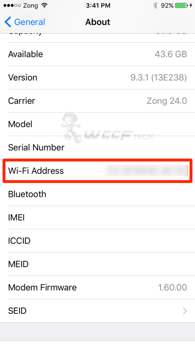 find my mac address for my iphone